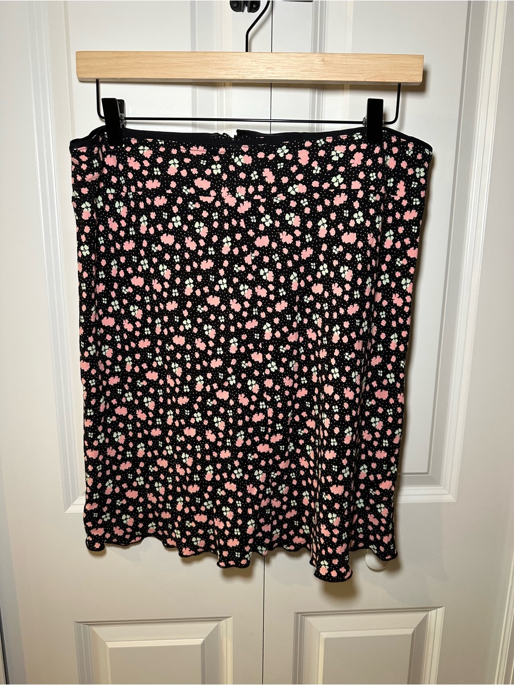 Free People Black A-Line Skirt with Pink and Cream Floral Print